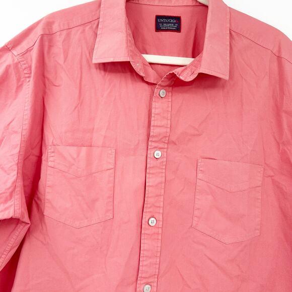 Untuckit Mens Casual Work Cotton Stretch Short Sleeve Button Up Shirt XXL Salmon - Picture 3 of 5